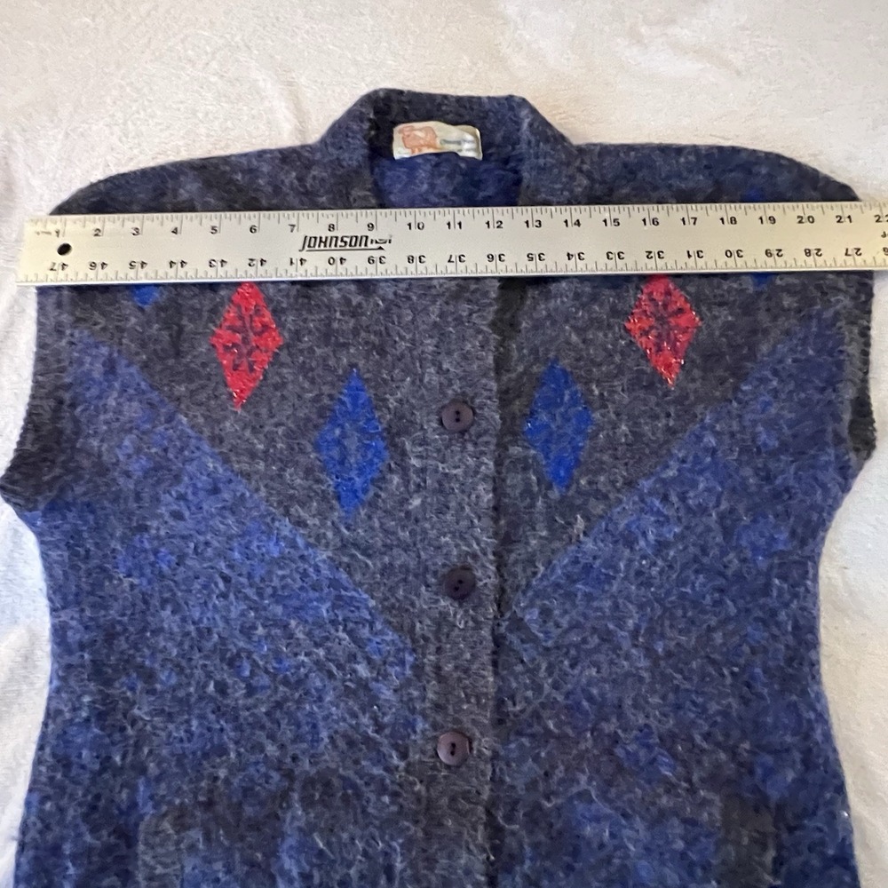 Cheung Kee Vtg Argyle Sweater Vest 100% Wool Blue Cardigan Button Up Preppy 80s - Picture 6 of 7